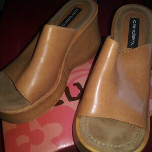 Candie's Slipon Girl's Shoes 4" Heels Wedges Platforms Ladies Womens Tan Zapatos